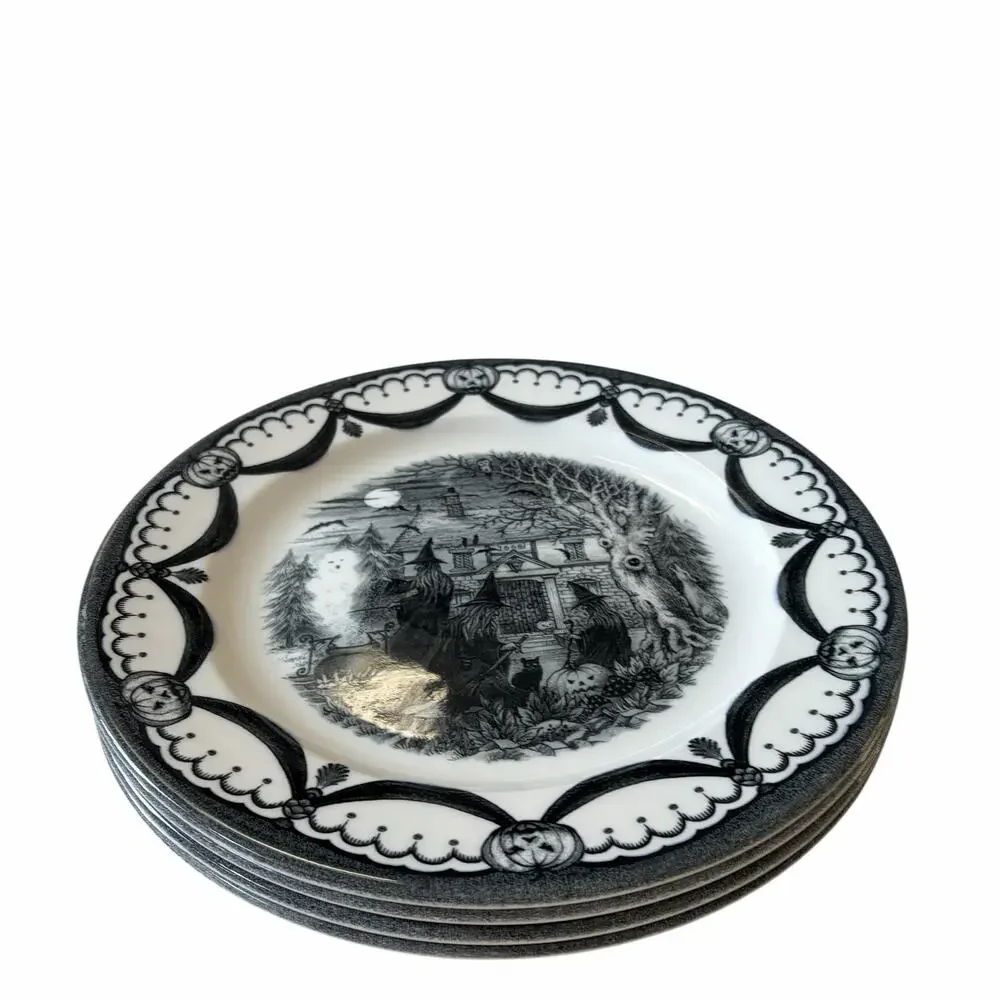 Royal Stafford Halloween Wicked Witch Dinner Plates 11in Porcelain Set of 4 New